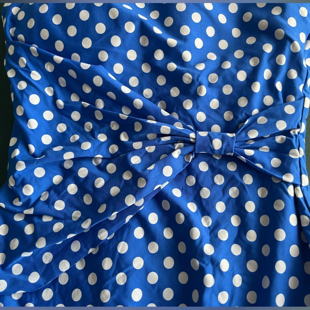 PERRY ELLIS One Piece, Off Shoulder Polka Dot Swimsuit